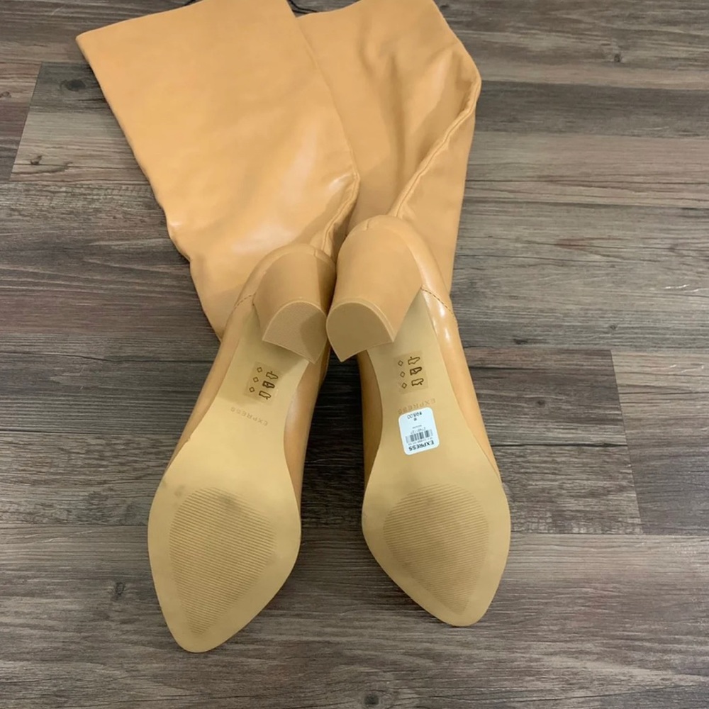 Express Tan Vegan Leather Heeled Boots Size 10 - Picture 12 of 12
